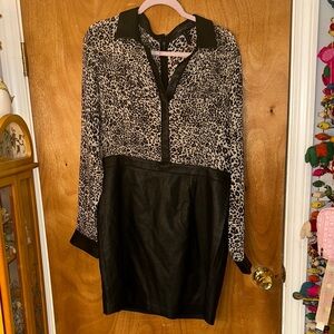 BCBGMaxAzria Black and Brown Leopard Print Dress